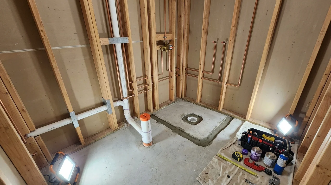 Bathroom rough-in plumbing during remodel by Johns Plumbing LLC in Willis