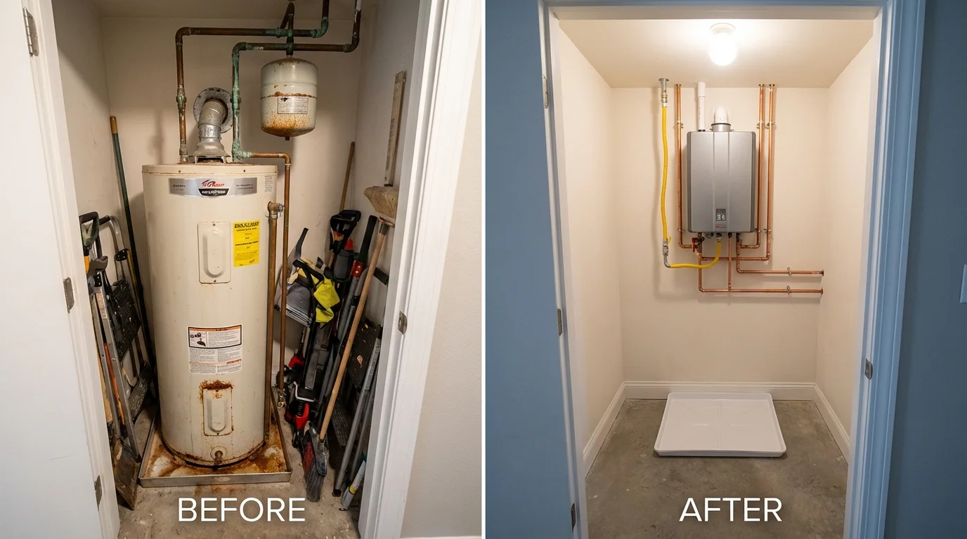 Tank water heater versus wall-mounted tankless unit comparison for Willis, TX homeowners