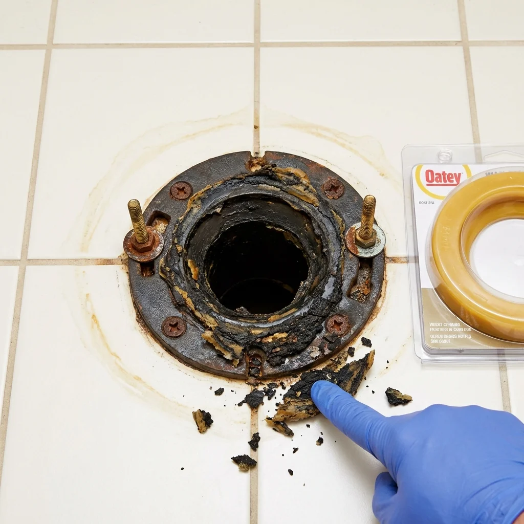 Failed wax ring showing water seepage at the base of a toilet in a Willis, TX home