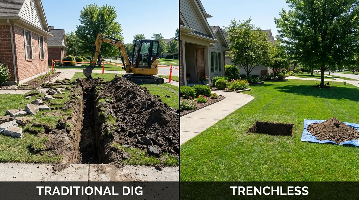 Trenchless sewer repair with minimal yard damage versus traditional excavation in Willis, TX